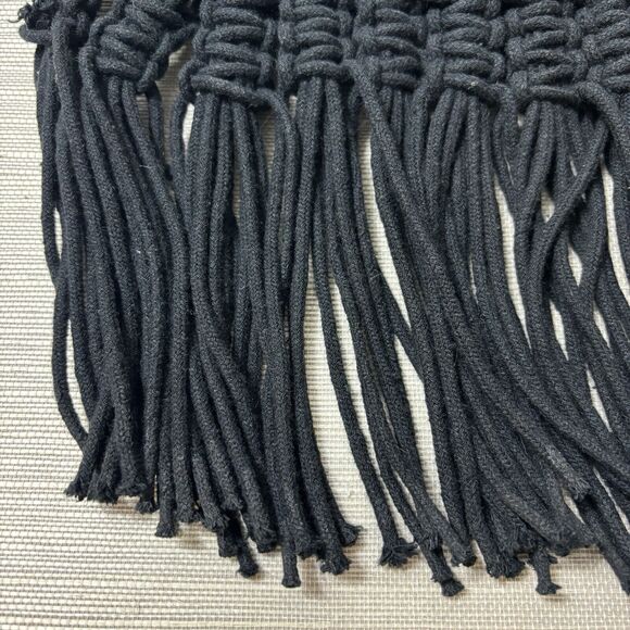 Danielle Nicole Macrame Crochet Boho Black Bag w/ Wood Handle & Crossbody Strap - Picture 2 of 13